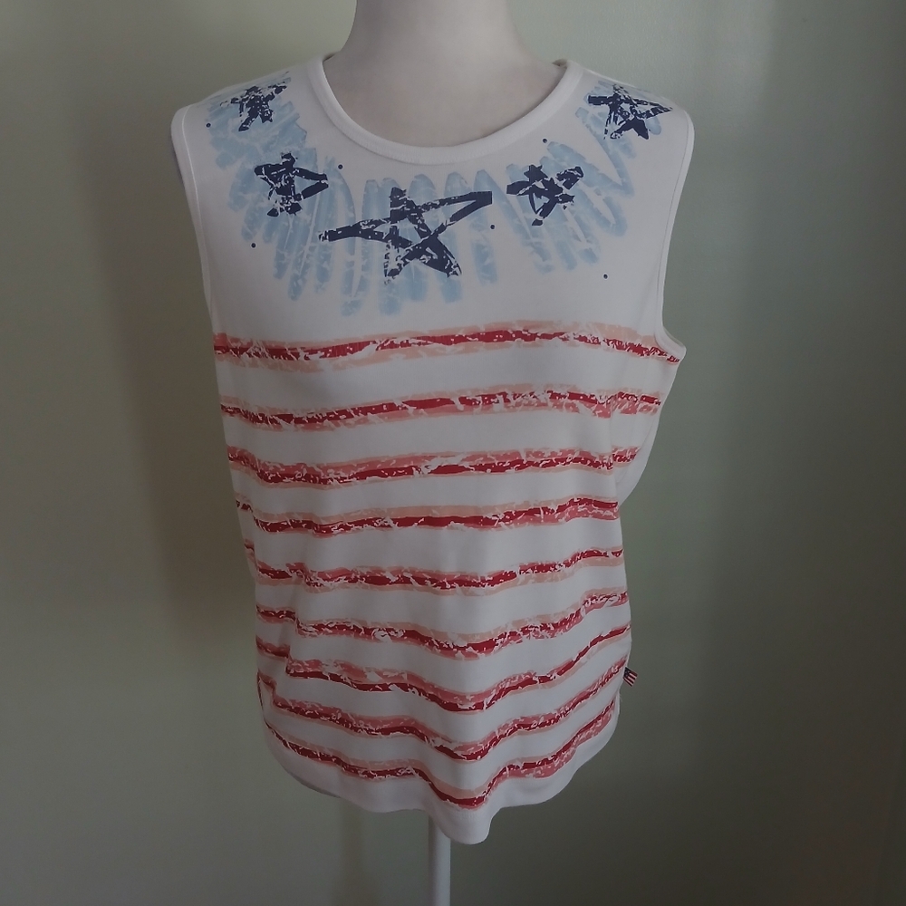 2/$15 CB Casual Sleeveless Star Stripe Top